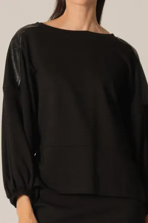 Ponte and Faux Leather Contrast Top