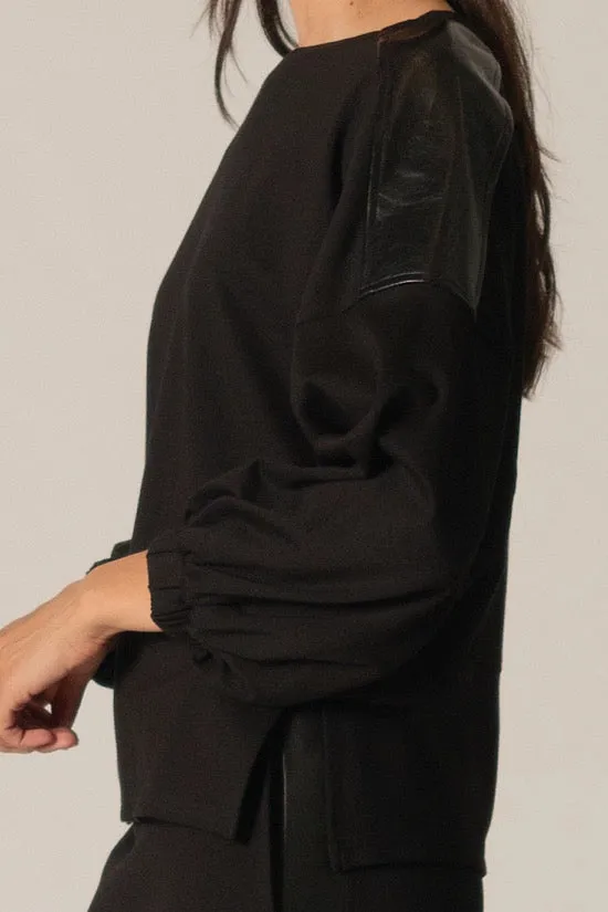 Ponte and Faux Leather Contrast Top