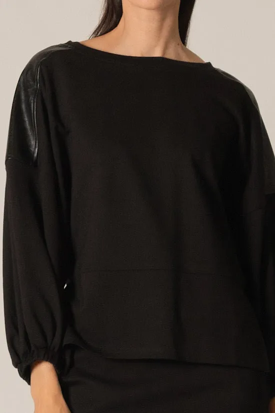 Ponte and Faux Leather Contrast Top