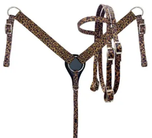 PONY SIZE Nylon Headstall & Breastcollar set With Leopard Print Design