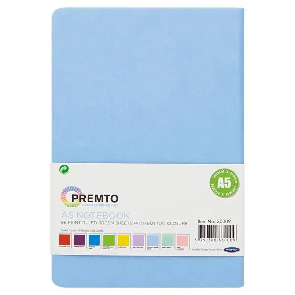 Premto - A5 192 Page Hardcover Pu Notebook With Elastic - Cornflower Blue