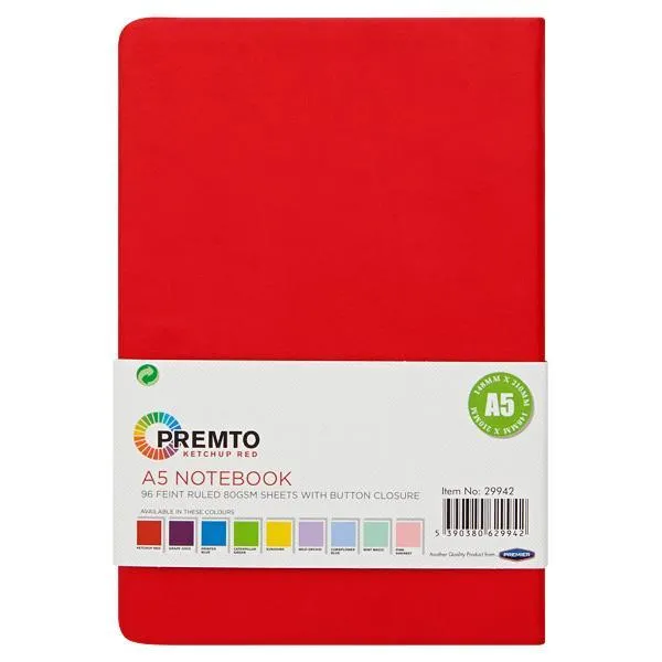 Premto - A5 192 Page Hardcover Pu Notebook With Elastic - Ketchup Red