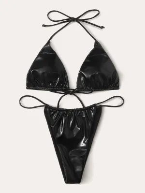 PU Blaq Thong Bikini