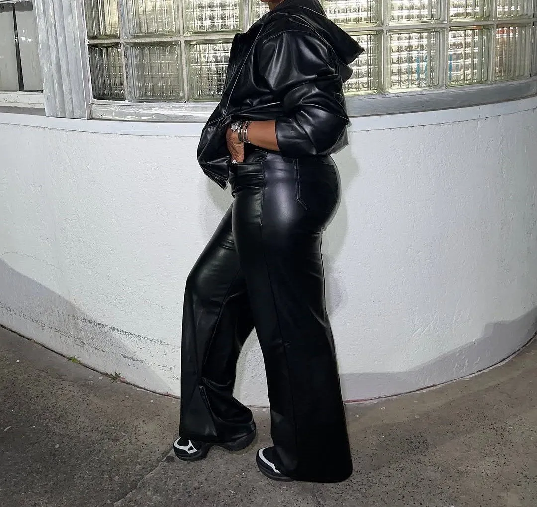 PU leather hoodie set