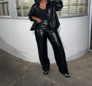 PU leather hoodie set