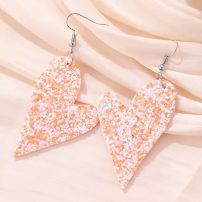 PU Leather Iron Hook Sequin Heart Earrings