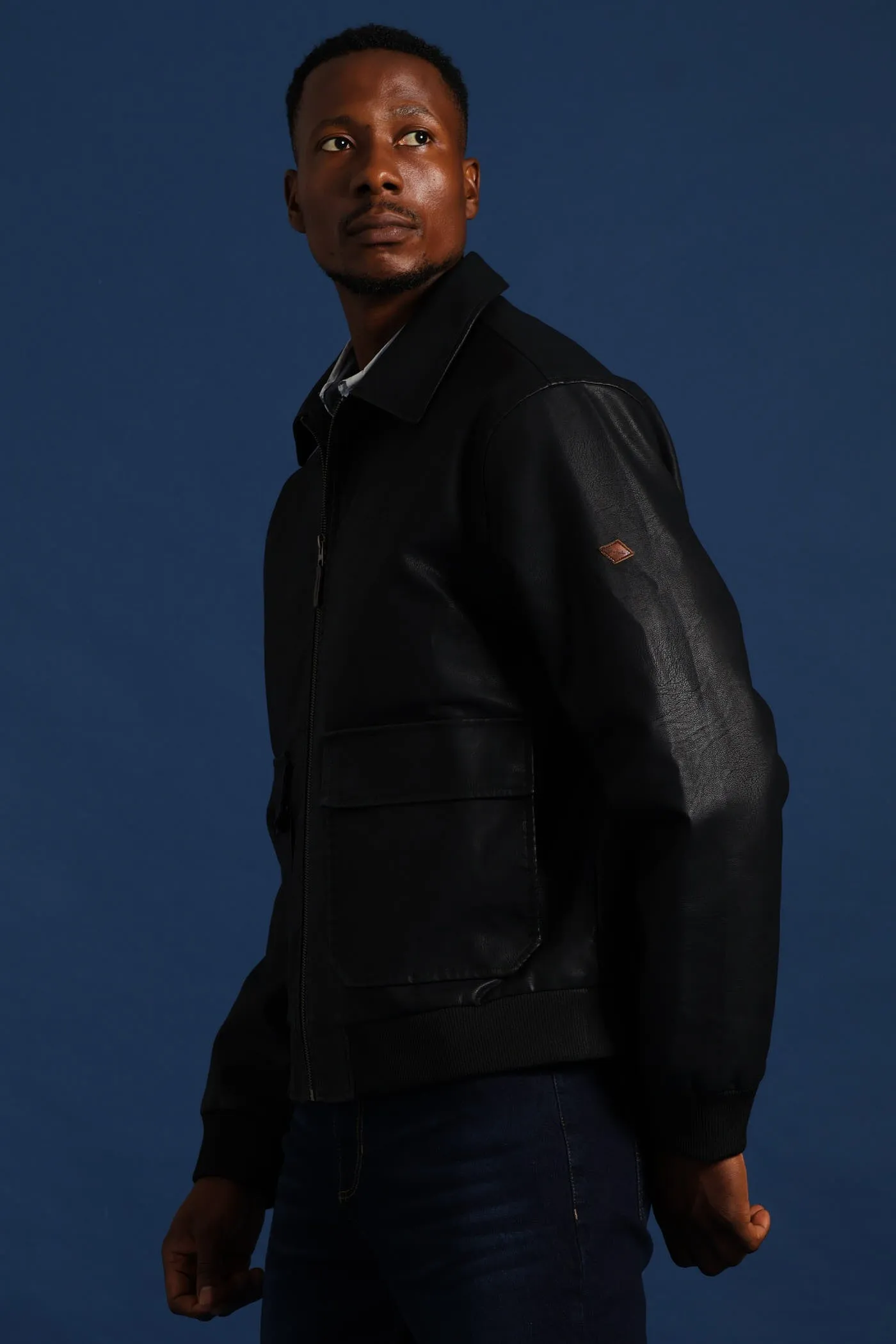 PU Zip Through Bomber - Black