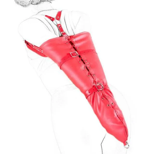 "Absolute" - PU Leather Over-Shoulder Adjustable Arm Binder Bondage Restraints Slave Lockable Glove Sleeves Armbinder Harness