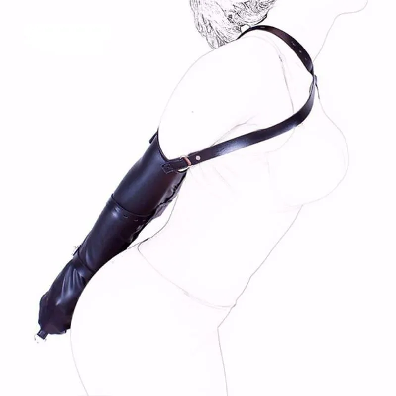 "Absolute" - PU Leather Over-Shoulder Adjustable Arm Binder Bondage Restraints Slave Lockable Glove Sleeves Armbinder Harness