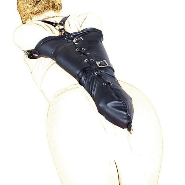 "Absolute" - PU Leather Over-Shoulder Adjustable Arm Binder Bondage Restraints Slave Lockable Glove Sleeves Armbinder Harness