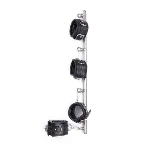 "Behaved" - Stainless Steel Restrict Bar Bondage Set Adjustable Soft Leather Padded Sex Slave Handcuffs Ankle Cuffs ST8