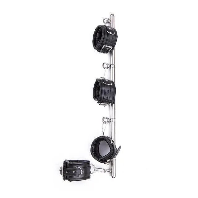 "Behaved" - Stainless Steel Restrict Bar Bondage Set Adjustable Soft Leather Padded Sex Slave Handcuffs Ankle Cuffs ST8