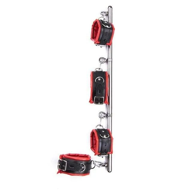 "Behaved" - Stainless Steel Restrict Bar Bondage Set Adjustable Soft Leather Padded Sex Slave Handcuffs Ankle Cuffs ST8