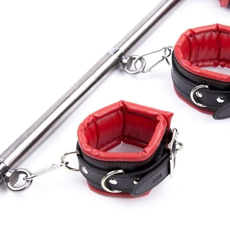 "Behaved" - Stainless Steel Restrict Bar Bondage Set Adjustable Soft Leather Padded Sex Slave Handcuffs Ankle Cuffs ST8