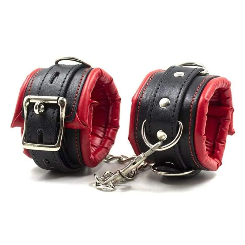 "Behaved" - Stainless Steel Restrict Bar Bondage Set Adjustable Soft Leather Padded Sex Slave Handcuffs Ankle Cuffs ST8
