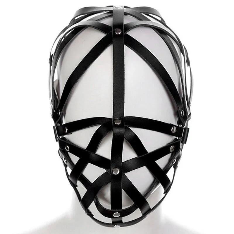 "Mesh" - Unisex Leather Strap Mask Open-Eye Slave Bondage