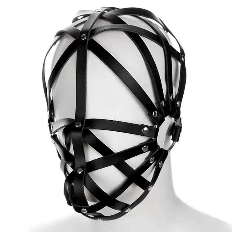 "Mesh" - Unisex Leather Strap Mask Open-Eye Slave Bondage