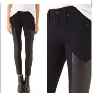 Rag &amp; Bone Grand Prix Motocross Skinny Jean Leather Trim Dark Indigo Size: 29