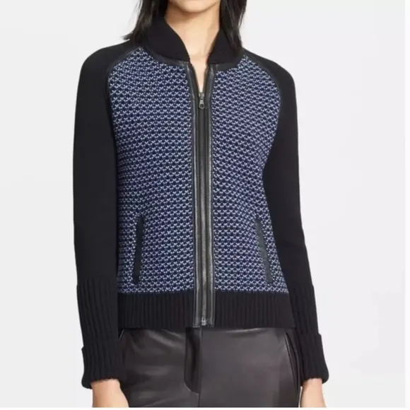 Rag &amp; Bone Sabina lamb Leather Trimmed Sweater Knit Bomber Jacket Size XS