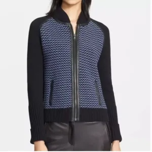 Rag &amp; Bone Sabina lamb Leather Trimmed Sweater Knit Bomber Jacket Size XS