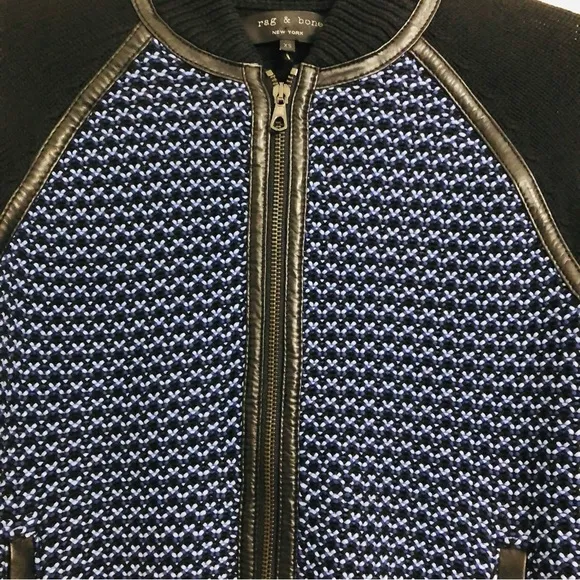 Rag &amp; Bone Sabina lamb Leather Trimmed Sweater Knit Bomber Jacket Size XS