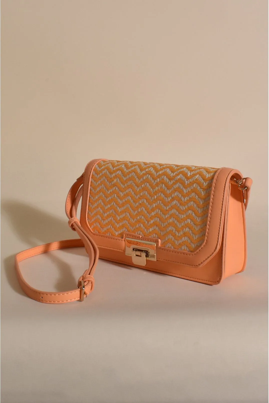 Reyna Faux Weave Fold Over Bag Orange