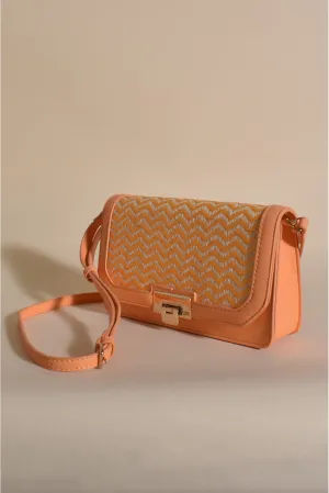 Reyna Faux Weave Fold Over Bag Orange