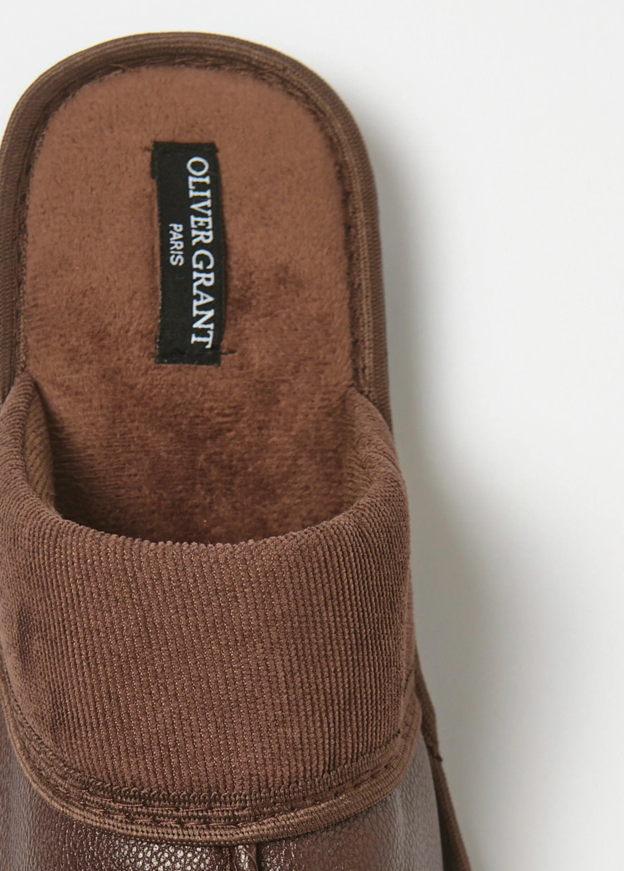 Ribbed and faux leather slippers