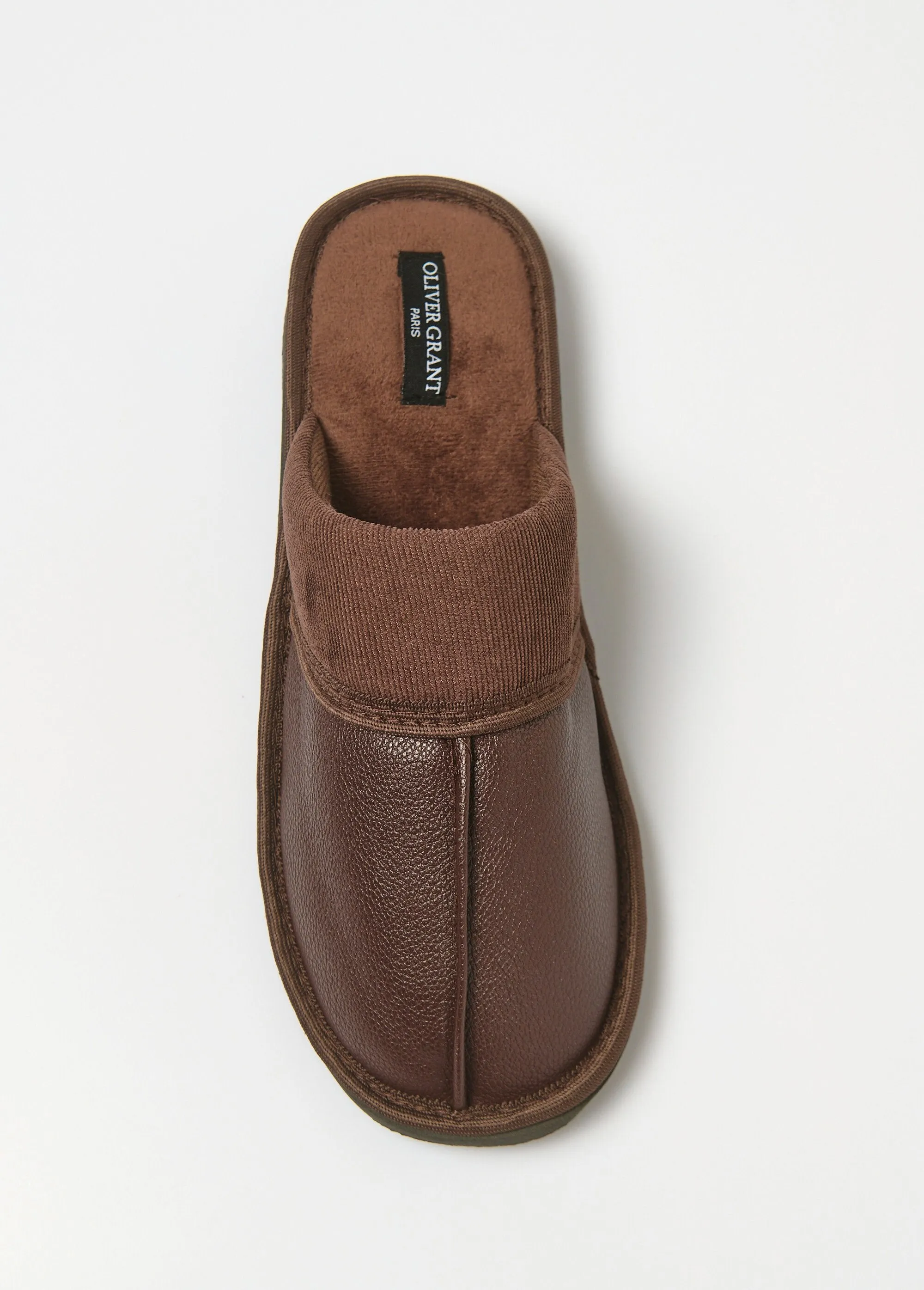 Ribbed and faux leather slippers