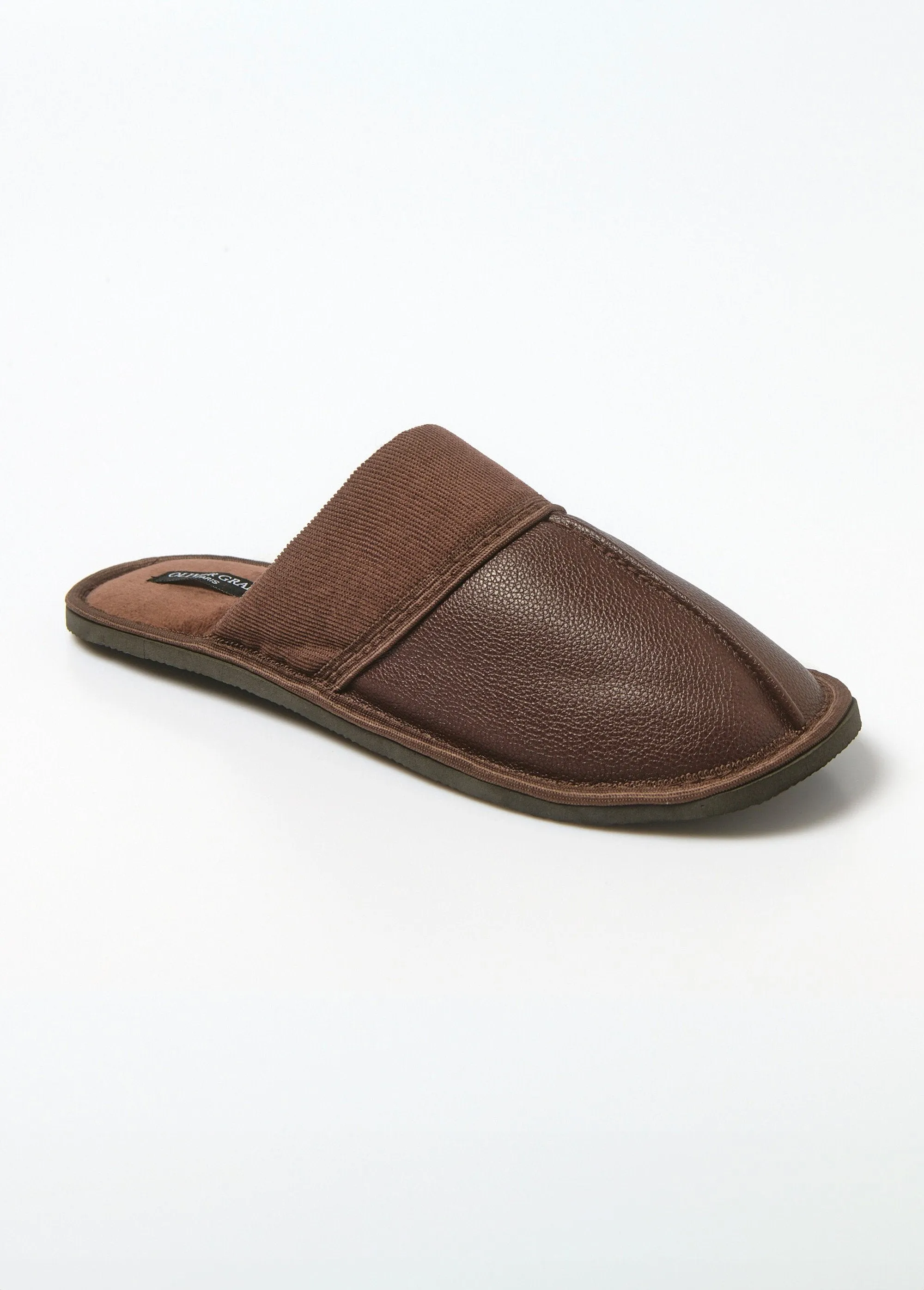 Ribbed and faux leather slippers