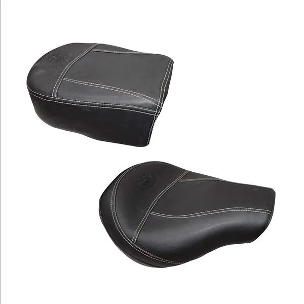 R.J.VON Custom Cruiser Seat Full Low Slim (Black With White Line) for   Royal Enfield Classics 350/500, Standard | Electra 350/500, Thunderbird 350/500