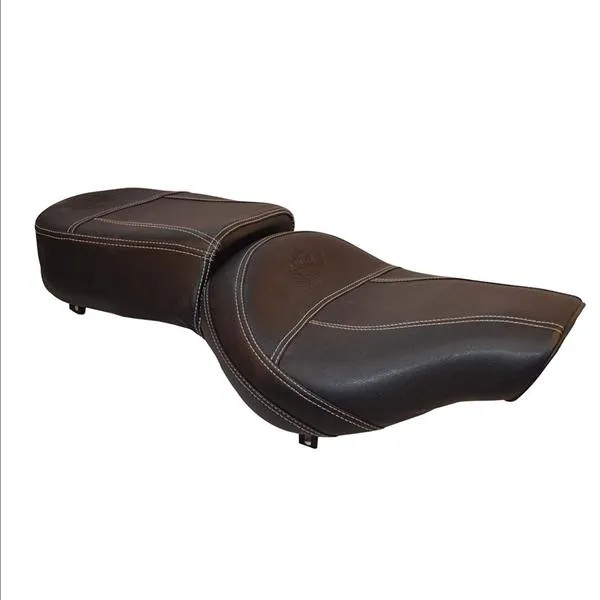 R.J.VON Custom Cruiser Seat Full Low Slim (Black With White Line) for   Royal Enfield Classics 350/500, Standard | Electra 350/500, Thunderbird 350/500