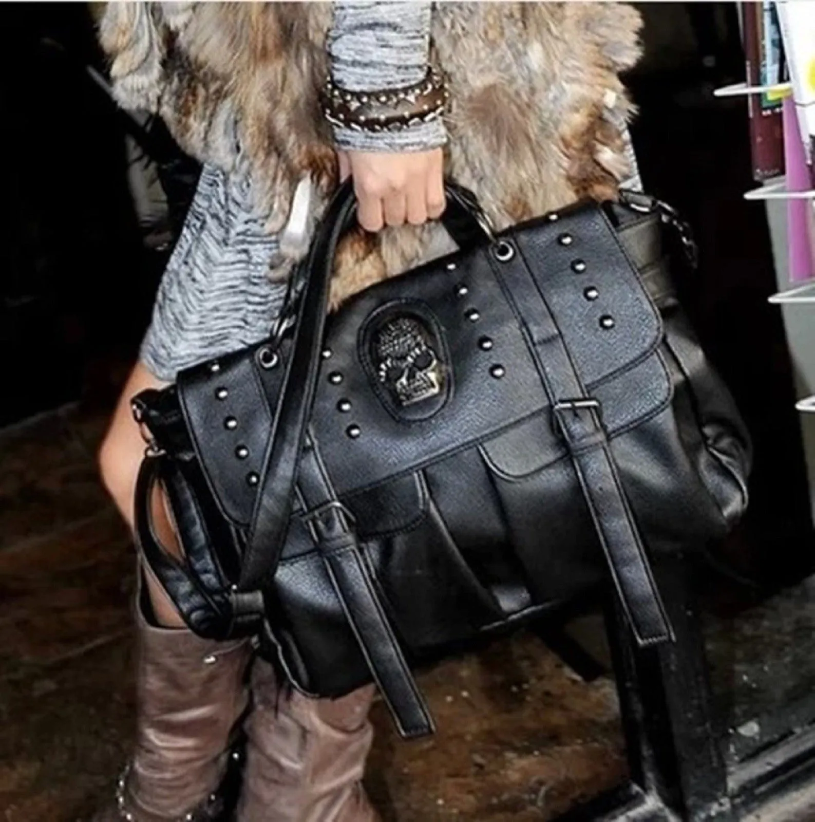Ro Rox Aliz Skull Faux Leather Messenger Bag