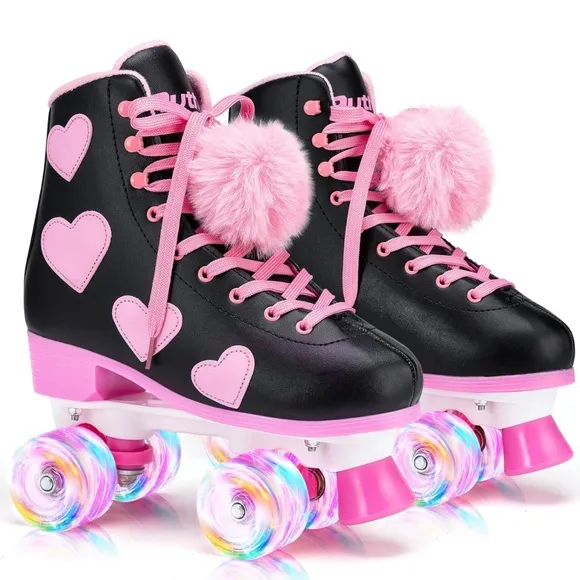 Ruthfo Girl's Classic Roller Skates with Light up Wheels NEW 2Y