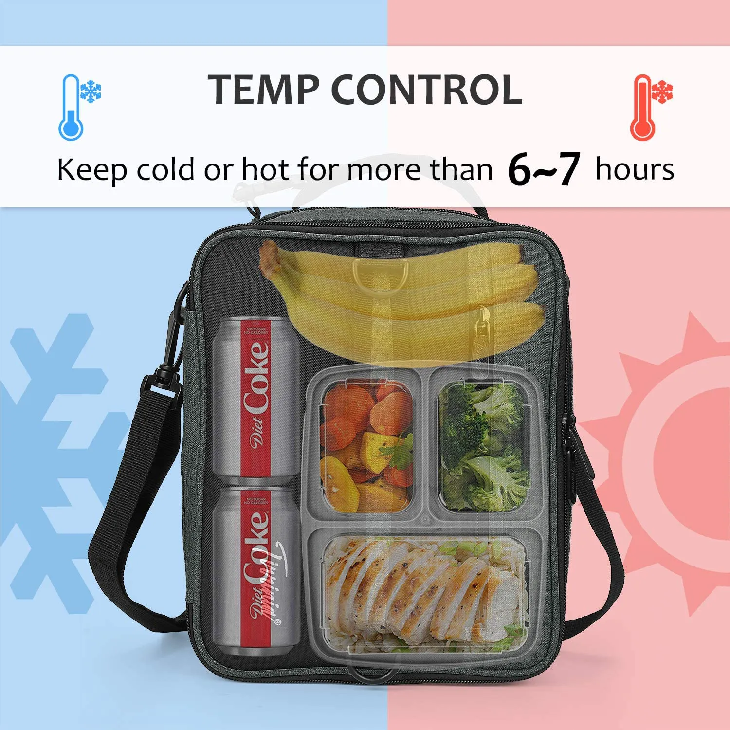 Rynx | Expandable Insulated Lunch Bag, Leak-Proof Flat Lunch Cooler Tote with Shoulder Strap for Men and Women, Suitable for Work and Office by Tirrinia, Purple