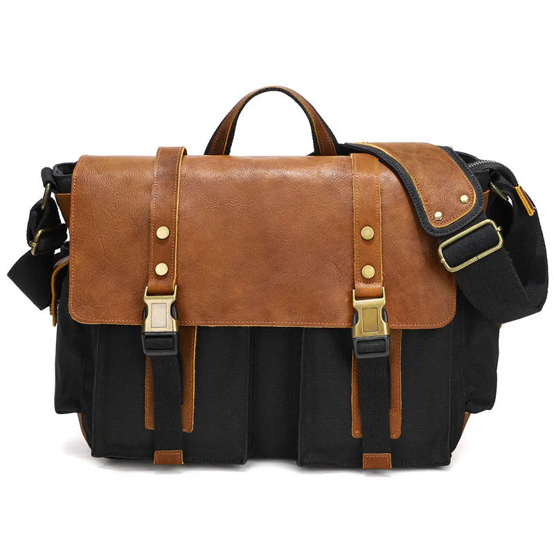 Sahara Ultimate Genuine Leather and Waxed Canvas Crossbody Shoulder Bag