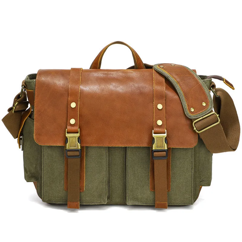 Sahara Ultimate Genuine Leather and Waxed Canvas Crossbody Shoulder Bag