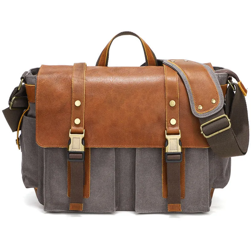 Sahara Ultimate Genuine Leather and Waxed Canvas Crossbody Shoulder Bag