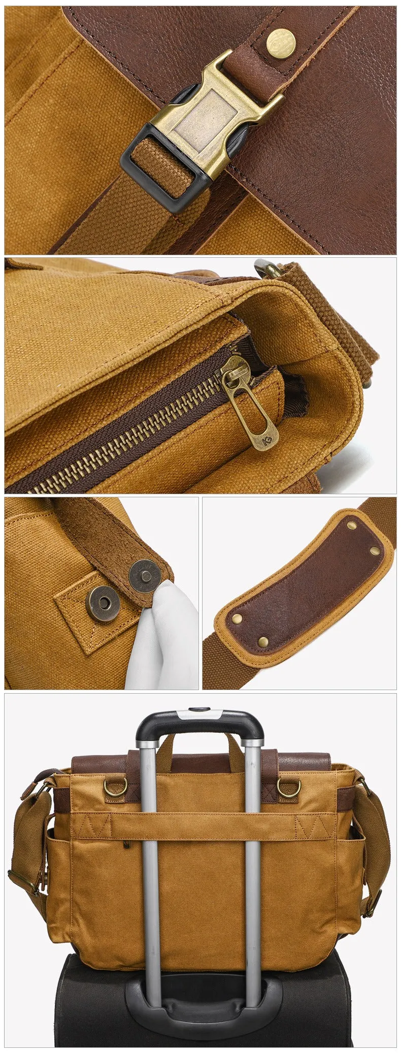 Sahara Ultimate Genuine Leather and Waxed Canvas Crossbody Shoulder Bag