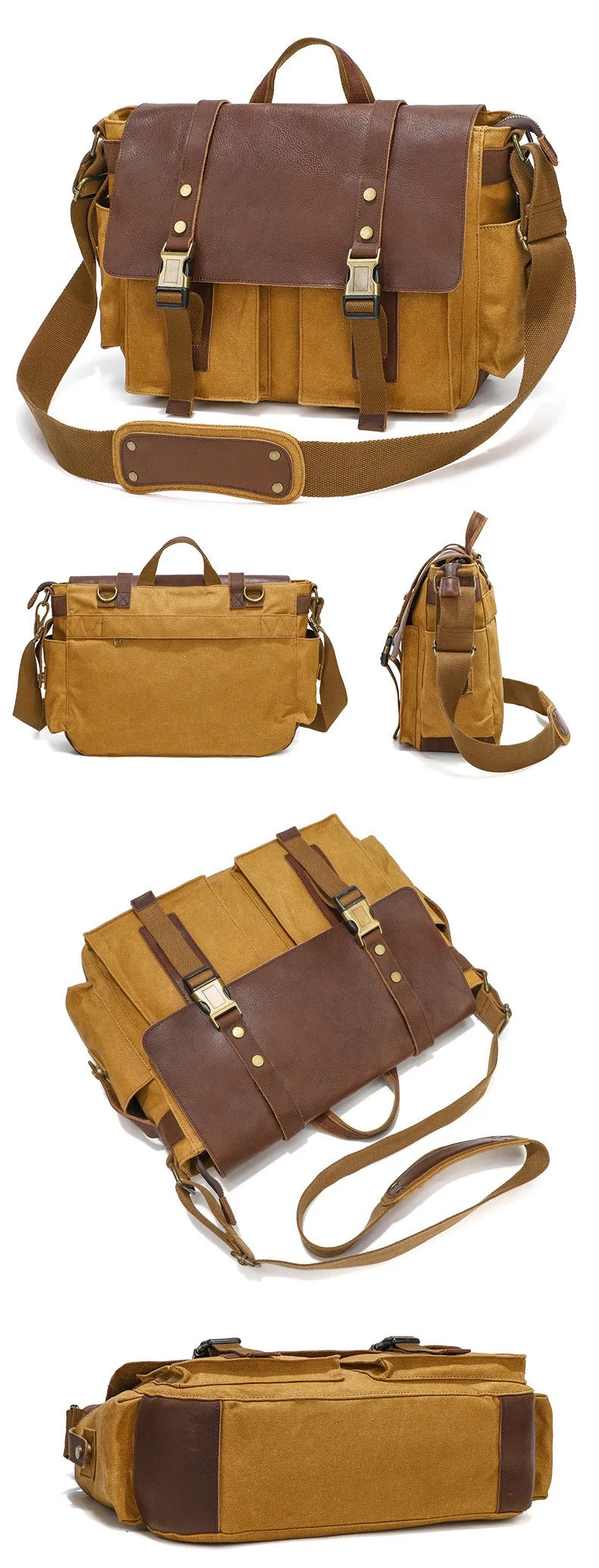 Sahara Ultimate Genuine Leather and Waxed Canvas Crossbody Shoulder Bag