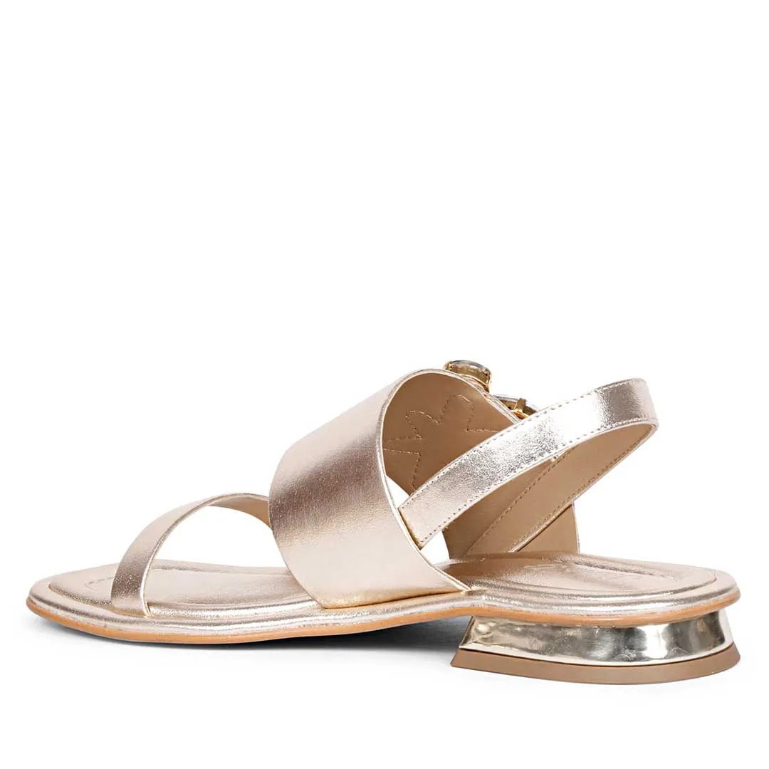 Saint Carona Multi Stone Butterfly Trim Gold Leather Sandals