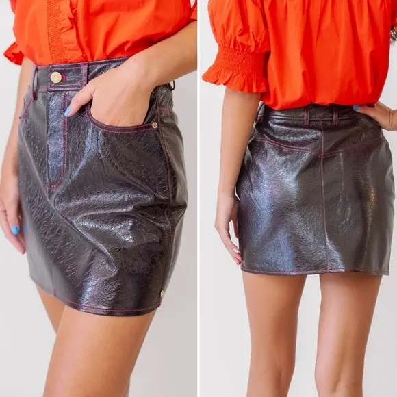 SCOTCH &amp; SODA FAUX LEATHER MINI SKIRT IN WINE SIZE LARGE