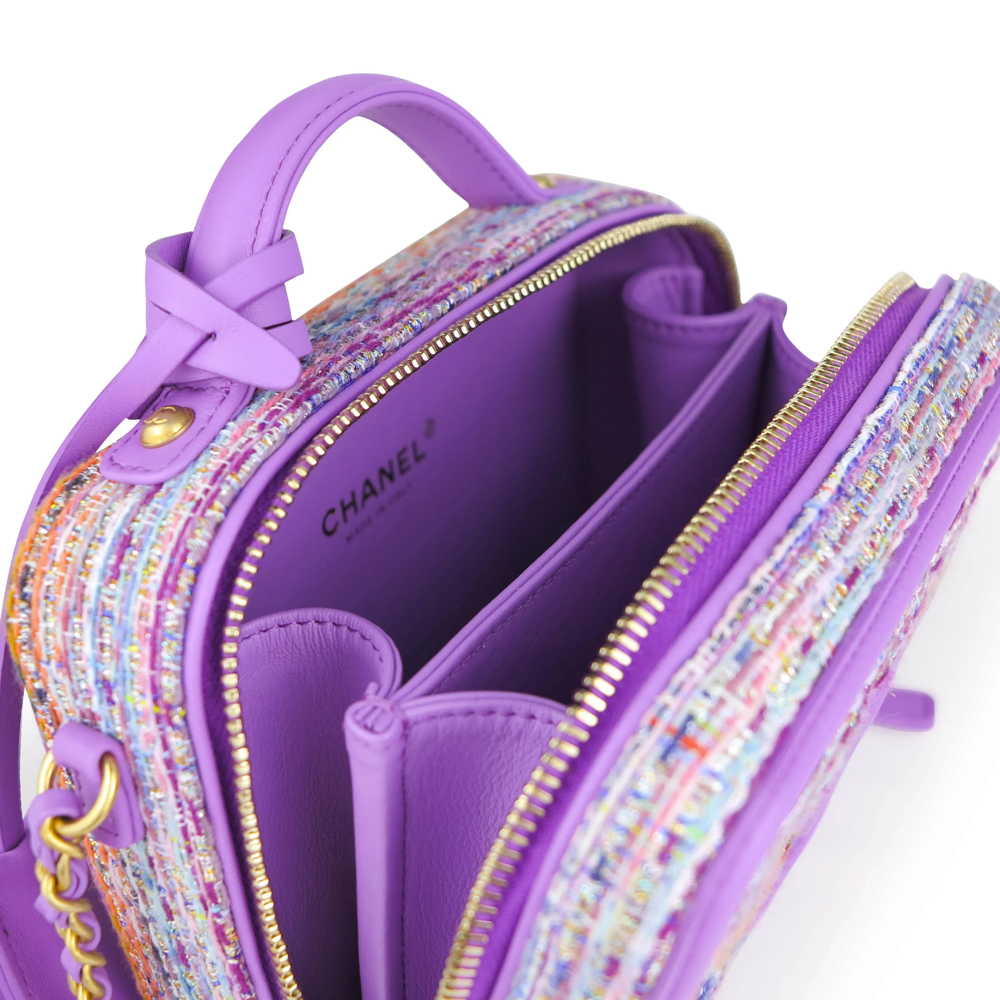 Small CC Filigree Vanity Case in Purple Rainbow Tweed