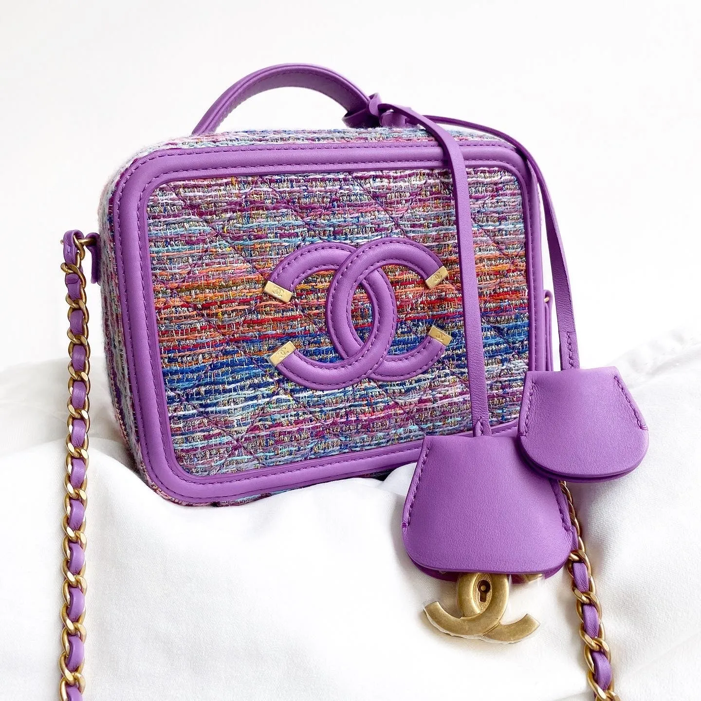 Small CC Filigree Vanity Case in Purple Rainbow Tweed