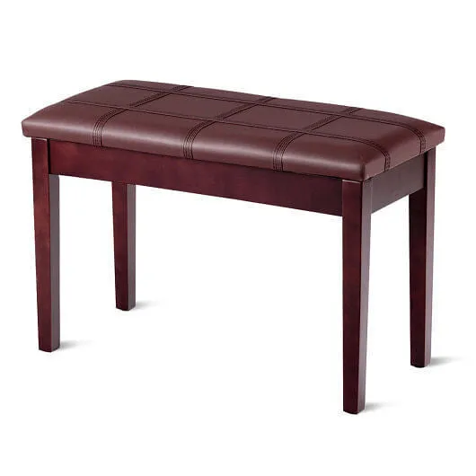 Solid Wood PU Leather Piano Double Duet Keyboard Bench-Black