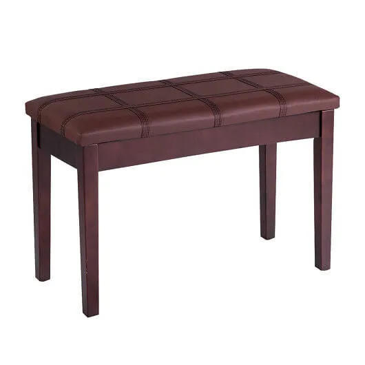 Solid Wood PU Leather Piano Double Duet Keyboard Bench-Black