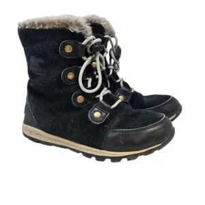 Sorel 3 Girls Whitney Black Lace Up Faux Fur Lined Winter Snow Boot Ski Leather
