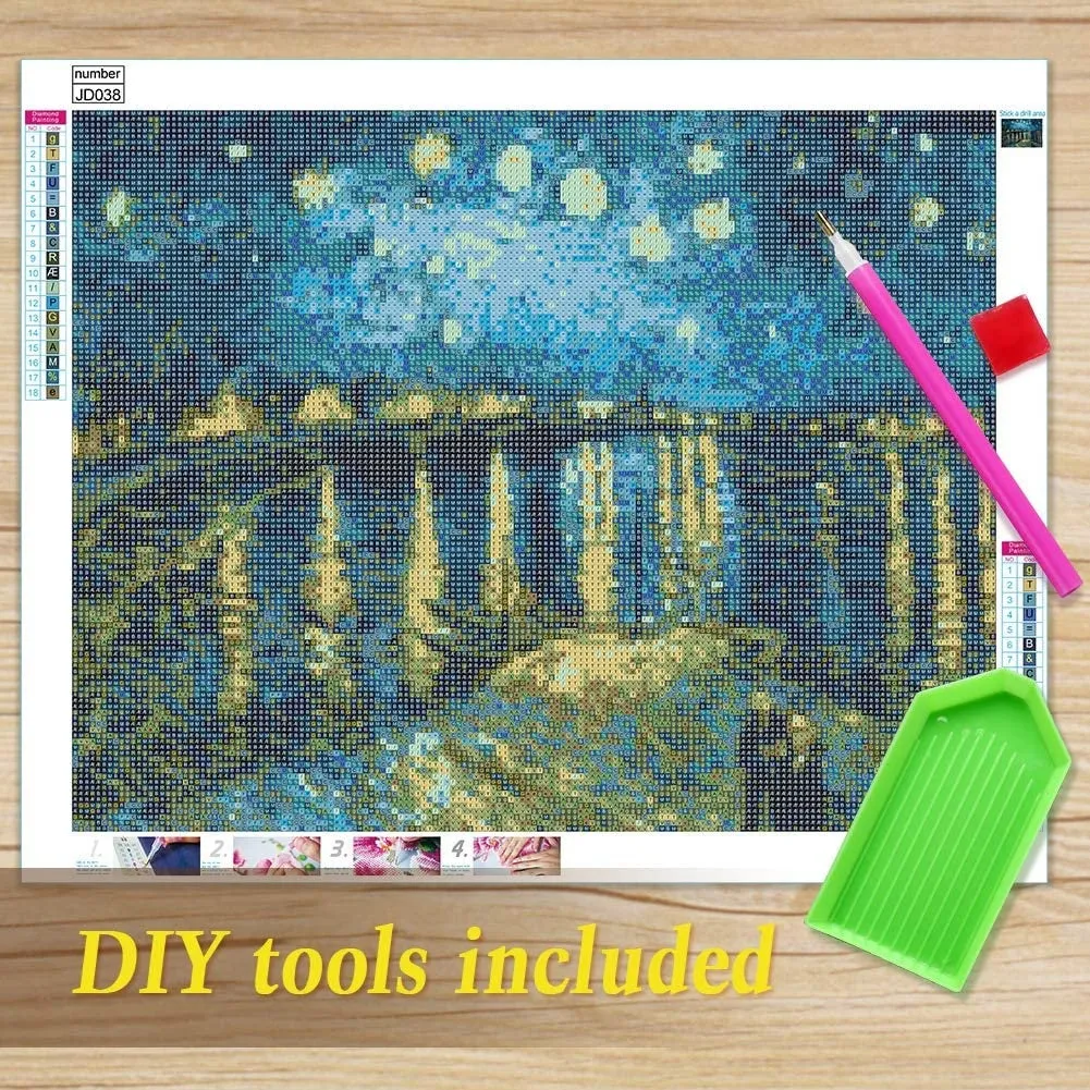 Starry Night Over the Rhône (1888) - Set of 2 | 20 x 16" | DIY 5D Diamond Art Full Drill Embroidery Painting Kit | Home Wall Art Décor