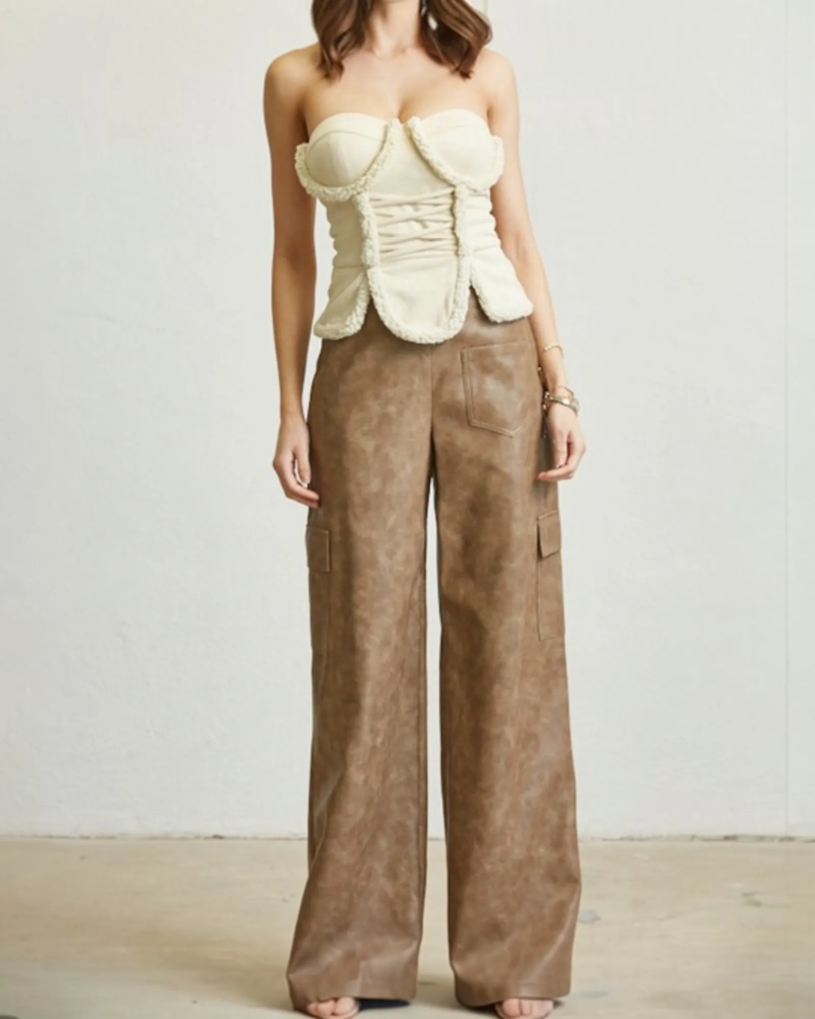 Strapless Top x Cargo Pants Set