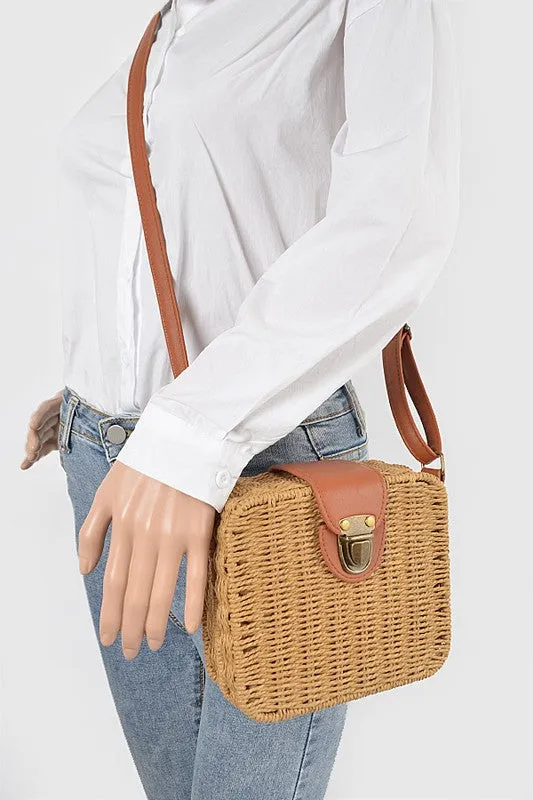Straw Weaved Box Swing Bag